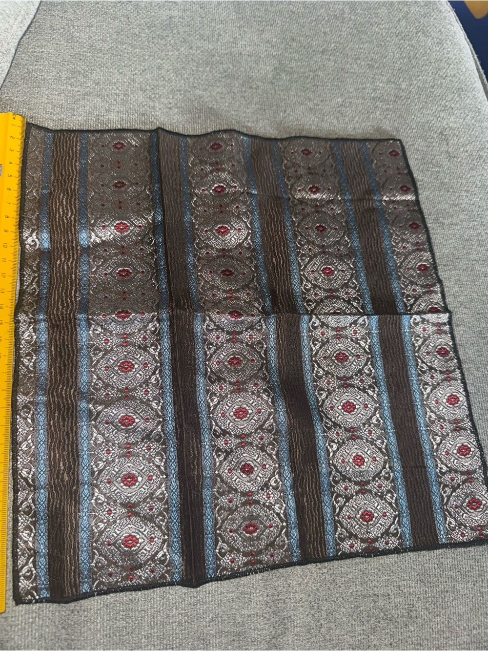 Handsome men’s pocket square in Brown, Blue, and Red